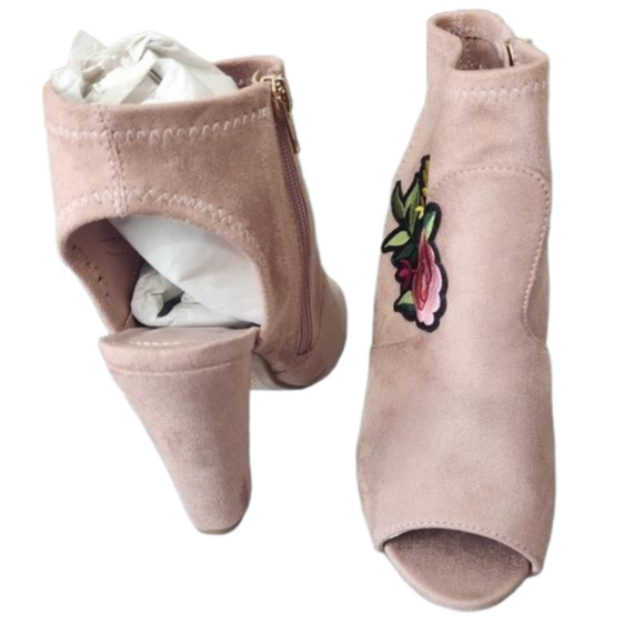 Blush Suede Peep Toe Heel - Picture 2 of 4